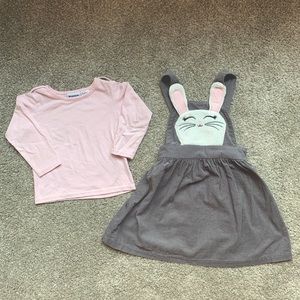 🐰 Easter bunny girls shirt and overall skirt set